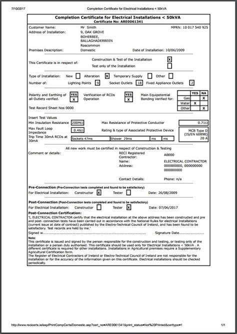 Completion Certificates Safe Electric For Printable Electrical