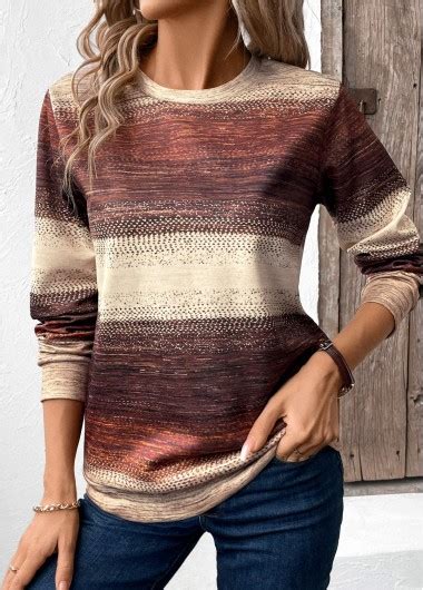 ROTITA Patchwork Tribal Print Multi Color Round Neck Sweatshirt