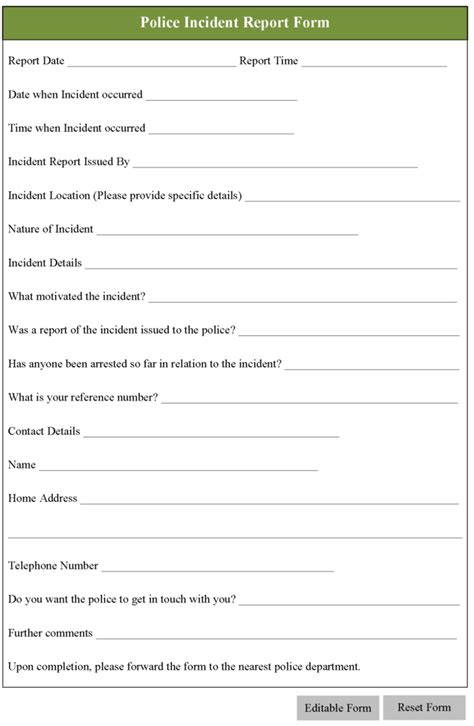 Police Incident Report Form Editable Forms Reportform Net