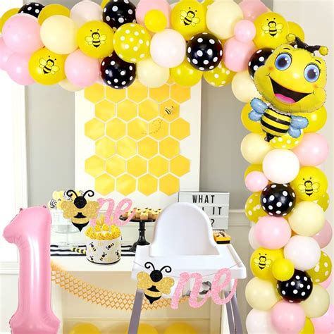 Bee Theme Party Decorations Bee Banner Balloons Cake Topper For Baby ...