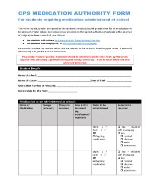 Fillable Online CPS MEDICATION AUTHORITY FORM Fax Email Print PdfFiller