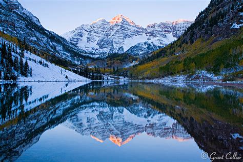 Maroon Bells, Colorado winter, snow, sunrise