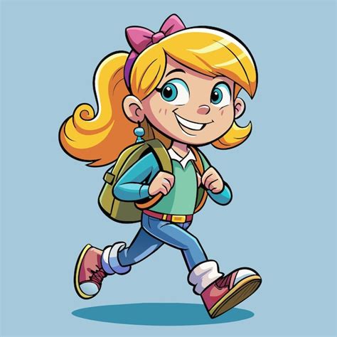 Premium Vector School Girl With A Backpack Goes To School Hand Drawn