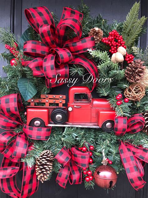 Red Truck Wreath Christmas Wreath With Red Truck Christmas Door