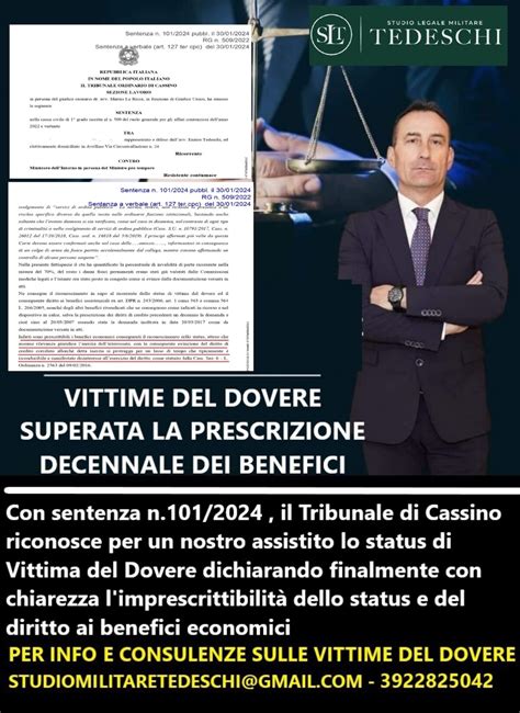 Vittime Del Dovere Superata La Prescrizione Decennale Dei Benefici