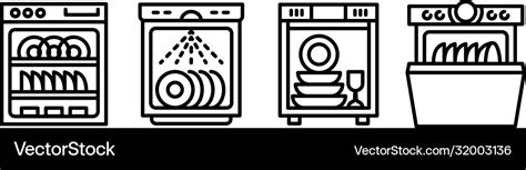 Dishwasher icons set outline style Royalty Free Vector Image