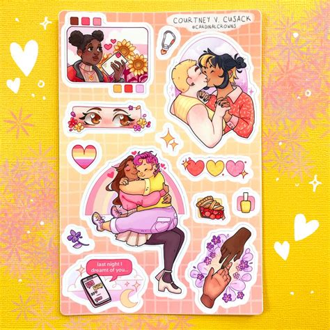 Sapphic Valentines Sticker Sheet Waterproof Cute Lgbtq Queer Lesbian