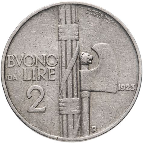 Монета Италия 2 лиры 1923 стоимостью 445 руб.