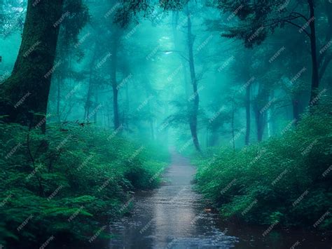 Premium Photo | Rainy magical forest aesthetic background witchcraft ...