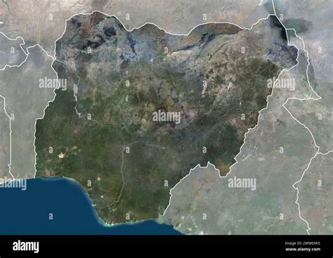 Color Satellite Image Of Nigeria With Borders And Mask Stock Photo Alamy