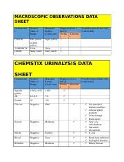 Urinalysis Lab Docx Macroscopic Observations Data Sheet Characteristi