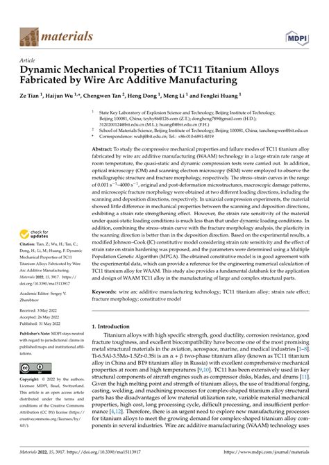 PDF Dynamic Mechanical Properties Of TC11 Titanium Alloys Fabricated