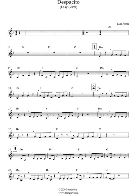 Despacito Easy Level Luis Fonsi Trumpet Sheet Music