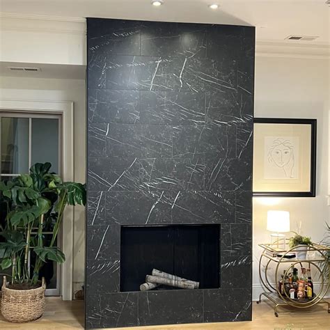 Black Marble Tile Fireplace