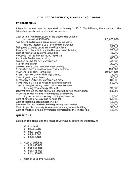 Pdfcoffee Hope It Helps VII AUDIT OF PROPERTY PLANT AND EQUIPMENT