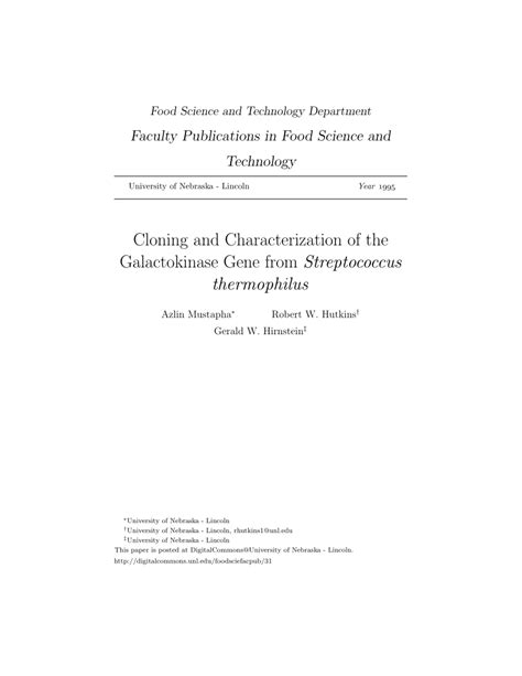 PDF Cloning And Characterization Of The Galactokinase Gene From