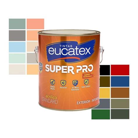 Eucatex Fosco Super Pro Acrilico Lavável Cores 3 6lt Tinta para