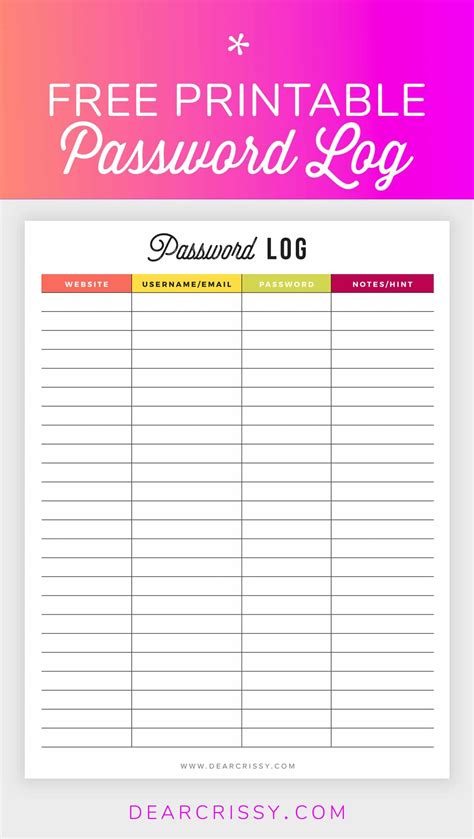 Password Printable Free Password Password Keeper Printable Planner