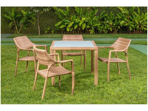 Conjunto de Mesa para Jardim Área Externa 4 Cadeiras Alegro