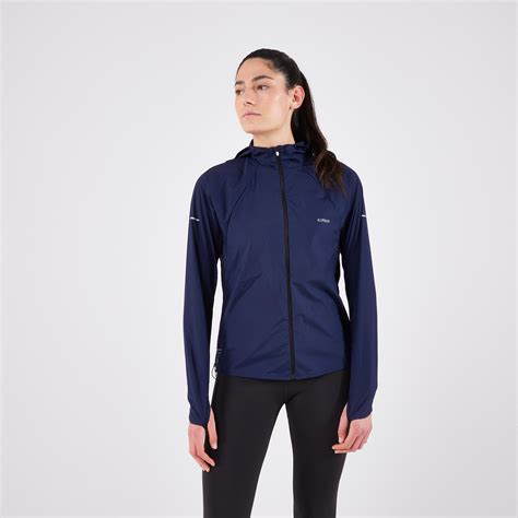 Womens Windproof Running Jacket Run 900 Steel Blue Kiprun Decathlon