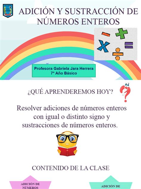 Clase De Adición Y Sustraccion De Numeros Enteros 7° Año Pdf