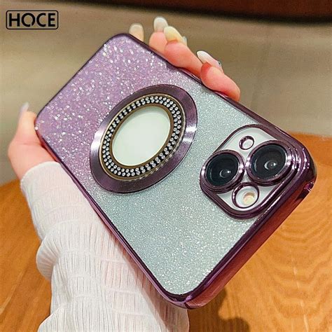 Hoce Luxury Electroplating Tpu Rhinestone Logo Hole Phone Case For