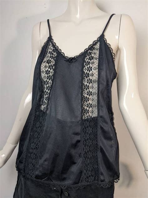 Vintage Lingerie Black Lace Camisole Nylon Lingerie V Neckline Size Medium Etsy