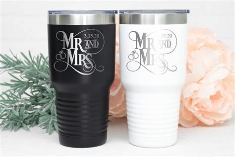 Set Of Wedding Tumblers Just Married T Mr And Mrs T Etsy