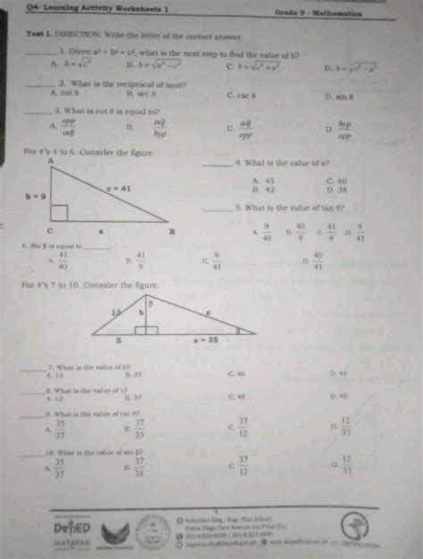 Q4 Learning Aotlvity Worksheets 1 Grade 9 Studyx