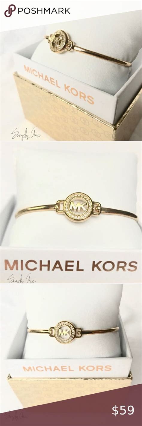 Nwt Authentic Mk Gold Tone Pave Logo Bracelet Trendy Gift Best Dad