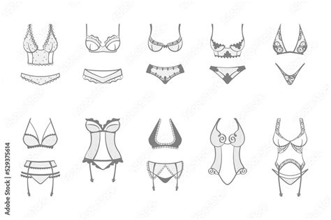 Lingerie Female Bra And Bikini Fashiioned Lingerie Collection Vector Cartoon Illustration