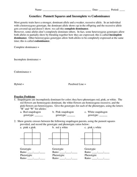 Punnett square practice problems (codominance) - YouTube - Worksheets ...