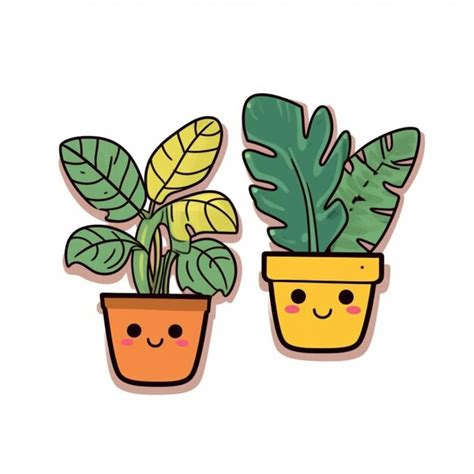 Premium Photo Two Potted Plants With Faces Drawn On Them Generative Ai