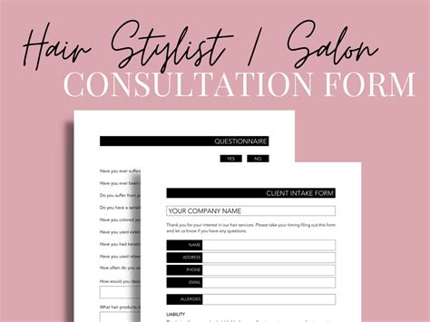 Hair Stylist Client Intake Form Hair Consultation Forms Hair Etsy