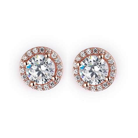 Rose Coloured SS Halo Stud Earrings Minichiello Jewellers