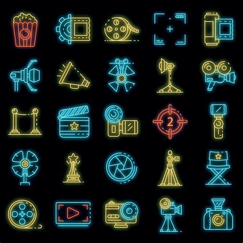 Film Production Icons Set Vector Neon 8486386 Vector Art At Vecteezy