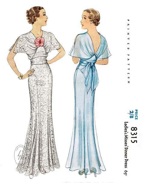 Vintage Sewing Pattern 1930s Evening Gown Reproduction Etsy