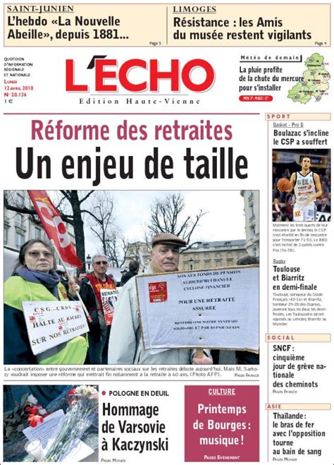 Journal L Echo De La Haute Vienne France Les Unes Des Journaux De