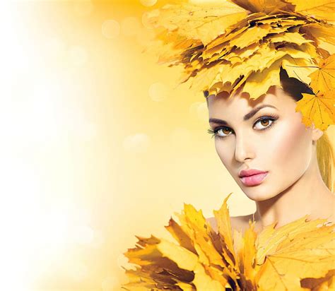 Beauty Model Girl Anna Subbotina Woman Yellow Face Autumn Leaf