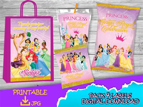 Princesses Birthday Pack Chip Bag Fruit Snacks Favor Bag Etsy