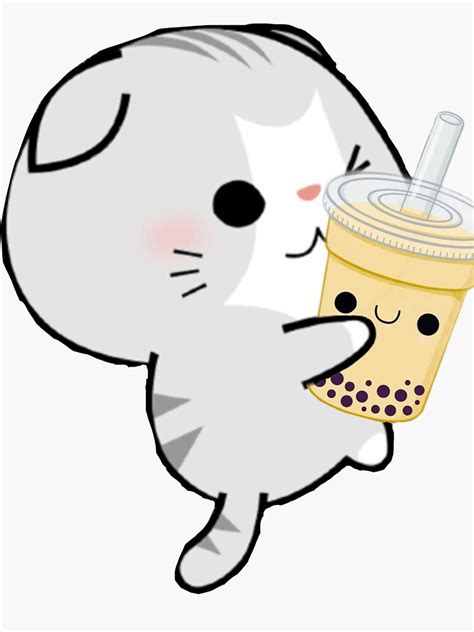 Cute Boba Cat Sticker For Sale By Joonlov3r Redbubble