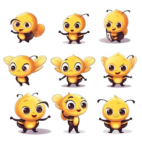 Cartoon Cute Bee Mascot Set With Different Poses Illustration Active Adorable Bee Png