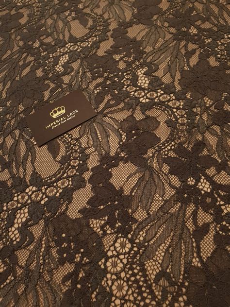 Greyish brown chantilly floral pattern lace fabric - Guipure lace ...