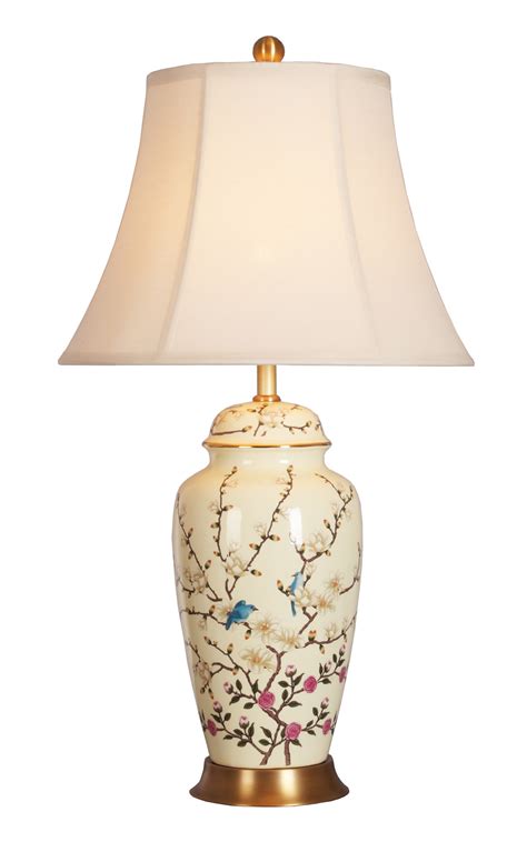 Chinesische Tischlampe Porzellan Blumenzweige Creme B41xT41xH74cm