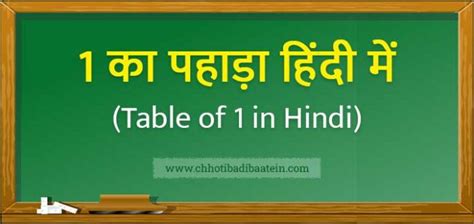 1 का पहाड़ा हिंदी में Table Of 1 In Hindi