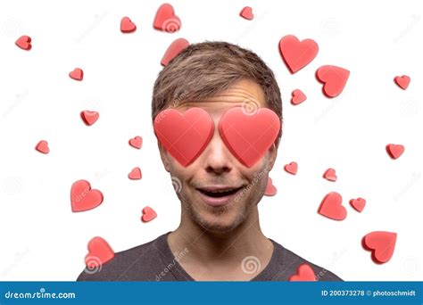 Portrait Of A Man With Heart Shaped Eyes Isolated On White Stock Photo