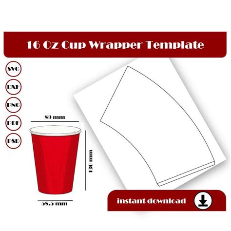 16oz Cup Wrapper Template Cup Wrap Cup Sleeve Paper Cup Wrappers Cricut Design Svg File