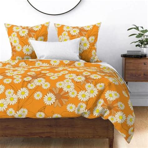 Premium Cotton Retro Duvet Cover Set Yellow Daisy Print 70s Etsy