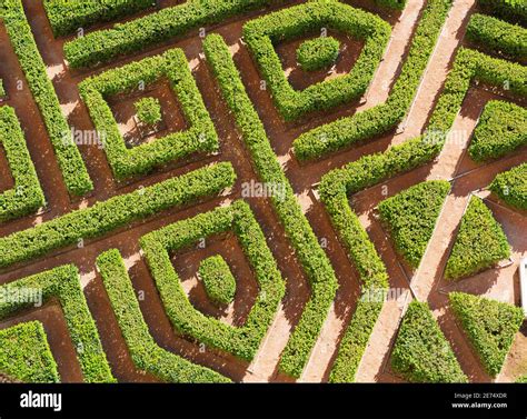 Segovia Spain: Aerial view of a hedge maze on the grounds of the ...