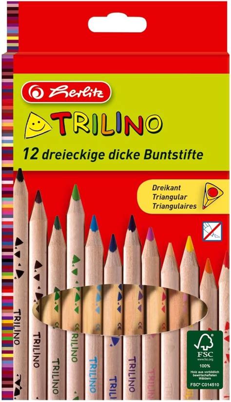 Amazon.com : Herlitz FSC Trilino Triangular Coloured Pencils (12 Pieces ...